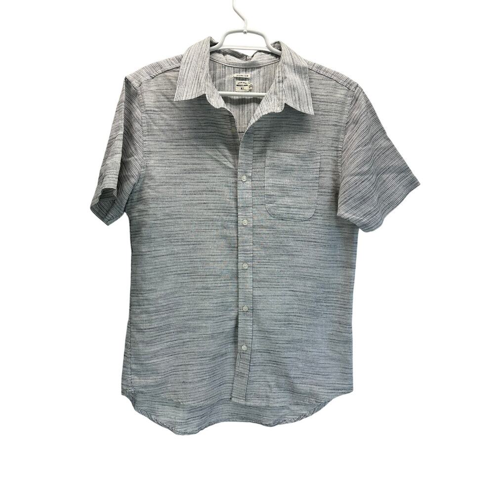 Bridge & Burn Original Slim Short Sleeve Button Up Linen Shirt White Black L